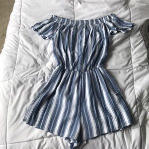 Off the shoulder striped romper from hollister